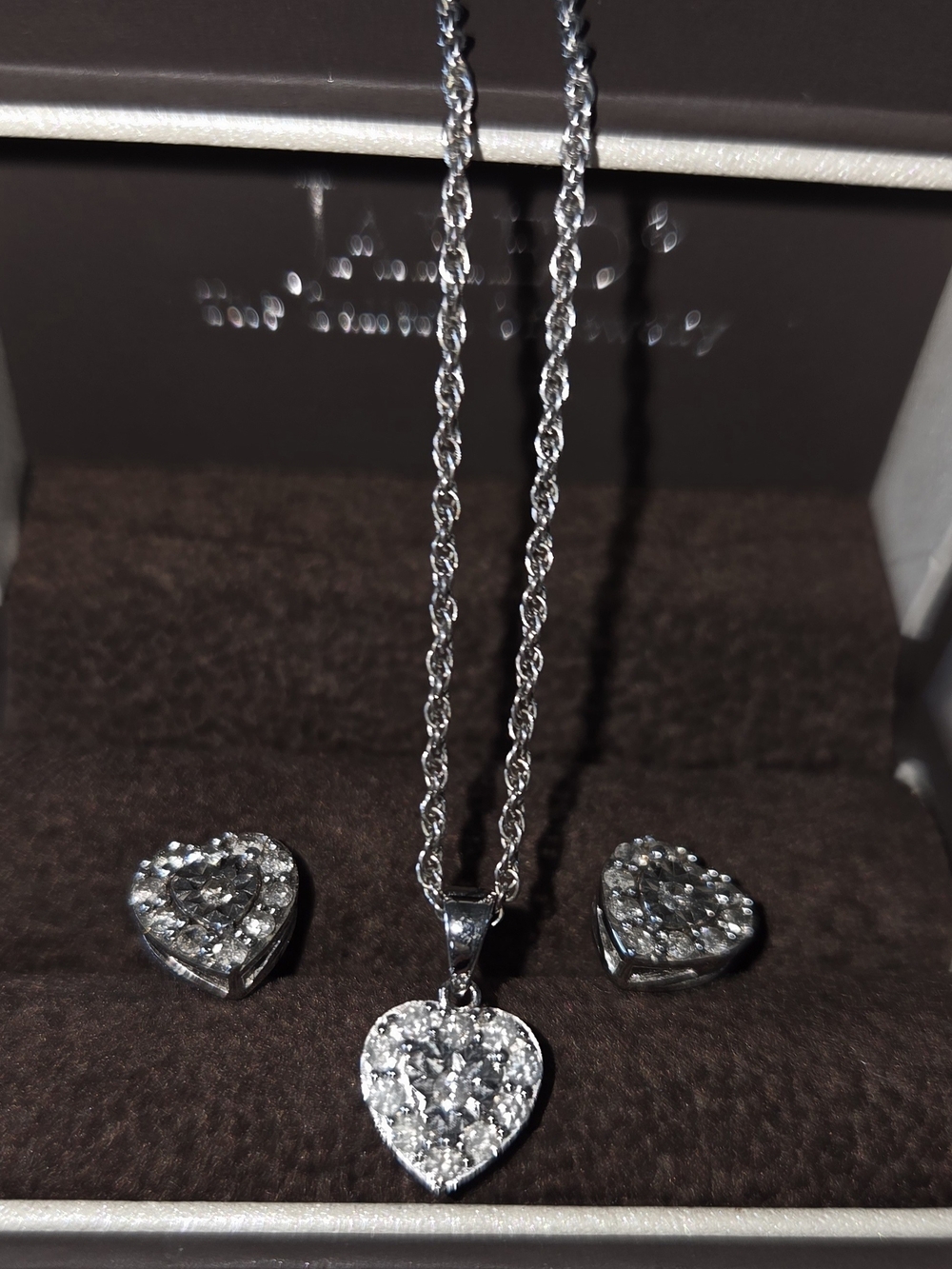 Sterling Silver Heart Pendant Necklace and Earrings Set with Clear Crystals